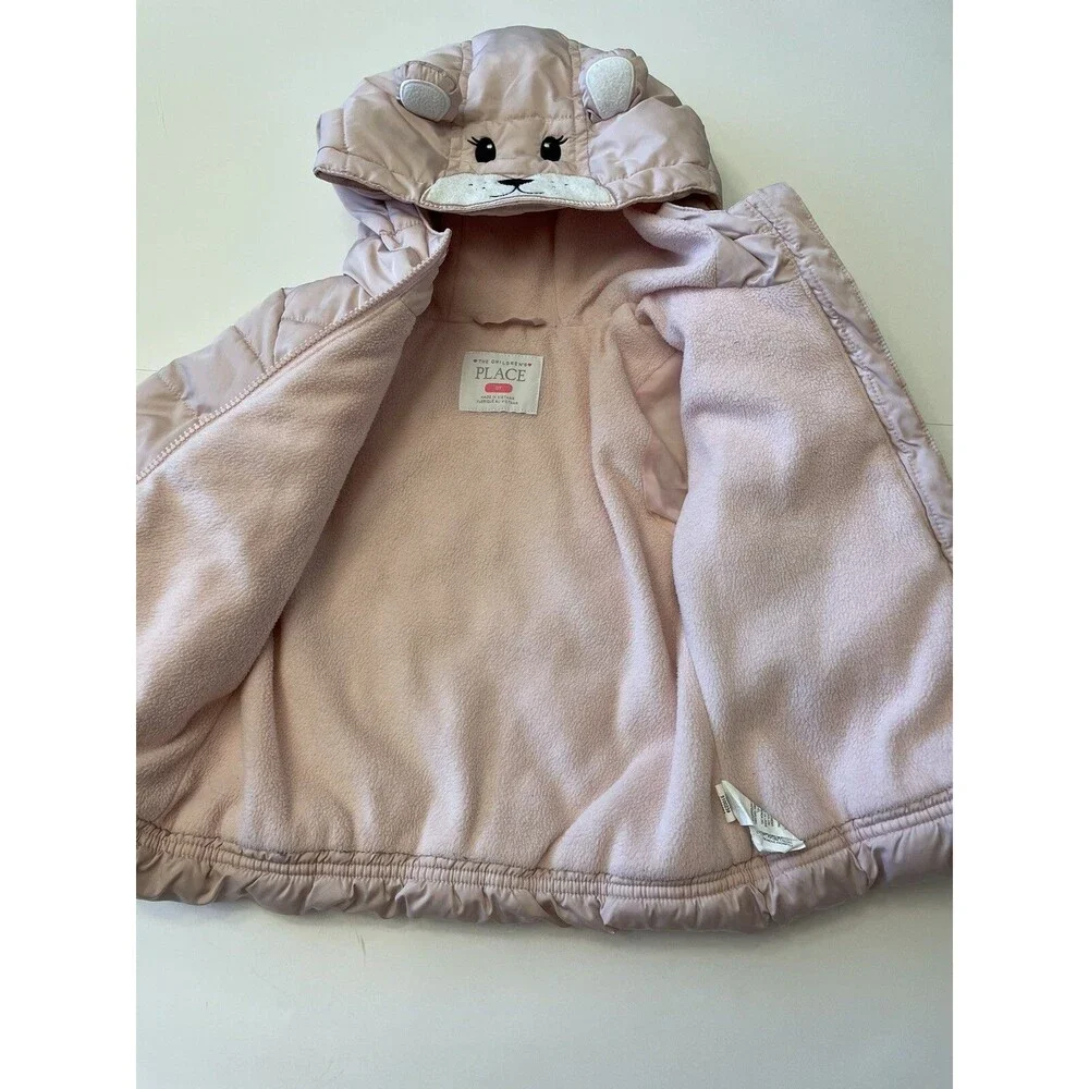 The Children’s Place Girls Pink Bear Puffer Jacket Size 3T Toddler